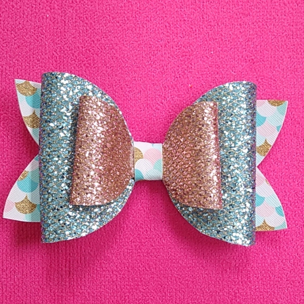 Mermaid handmade faux leather hairbow